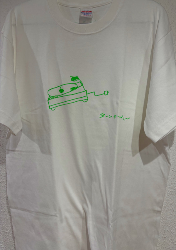 毛利桂 : ターンテーブル Tシャツ(ホワイト x 蛍光グリーン) 毛利桂 : ターンテーブル Tシャツ(ホワイト x 蛍光グリーン)